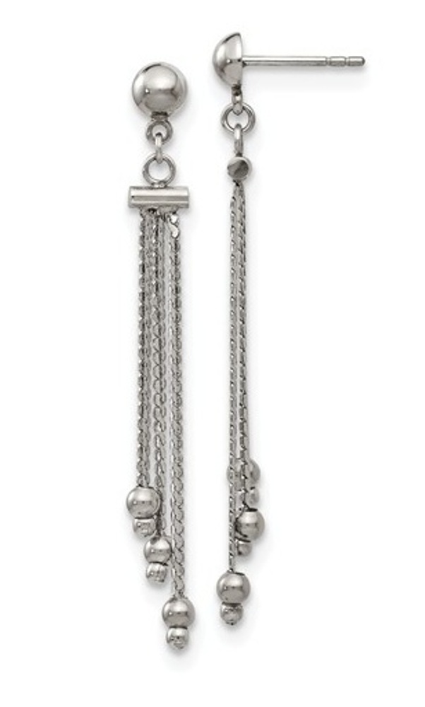 Stainless Steel Beaded Chain Post Dangle Earrings