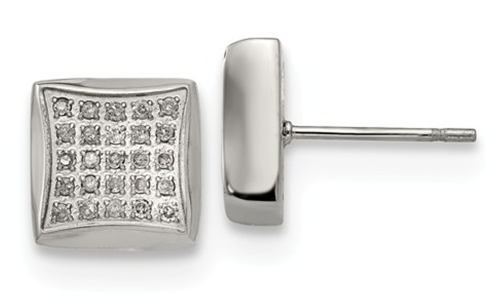 Stainless Steel Diamond Square Post Earrings