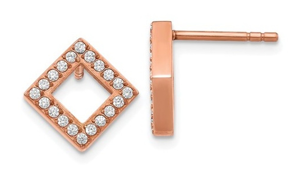 Rose IP Stainless Steel CZ Diamond-Shaped Post Earrings
