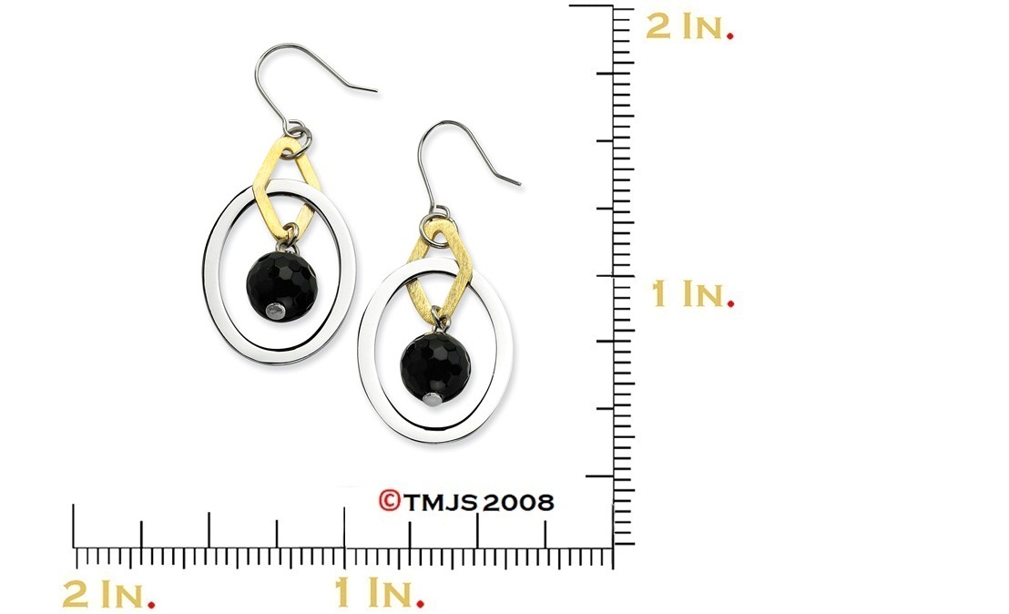 Yellow IP Stainless Steel Circles with Onyx Earrings