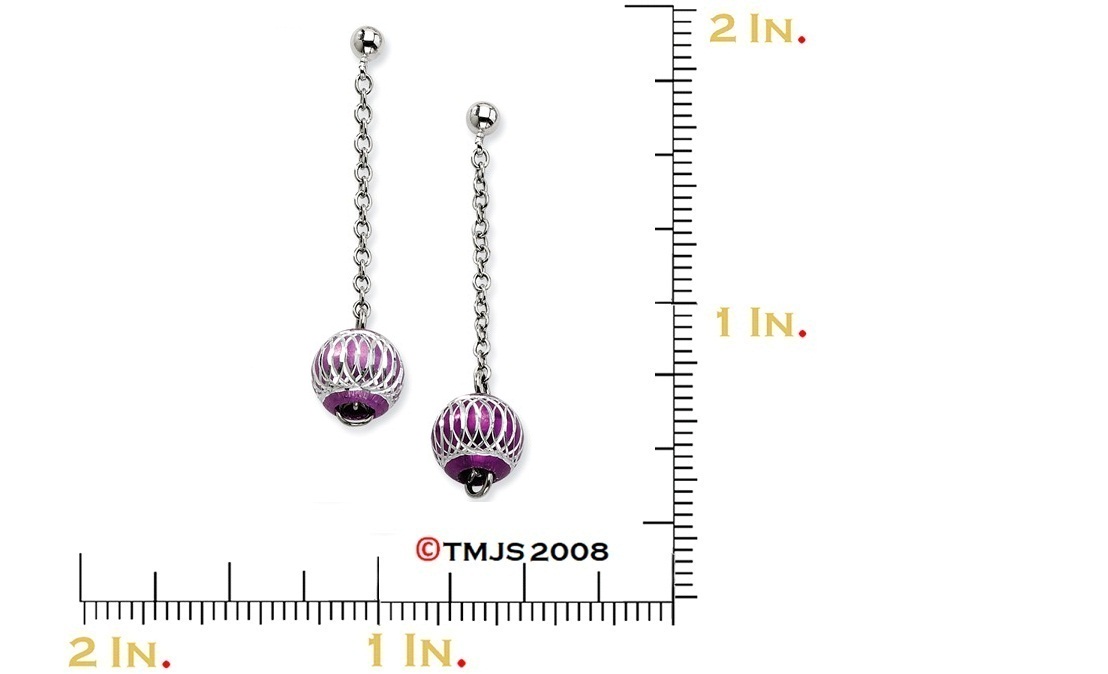 Stainless Steel Purple Diamond Cut Beads Post Dangle Earrings