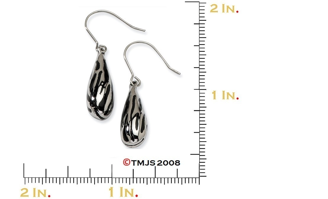 Stainless Steel Black Resin Striped Dangle Earrings