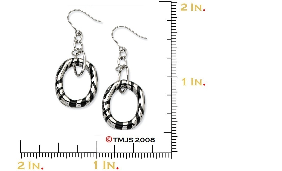 Stainless Steel Striped Oval Dangle Earrings