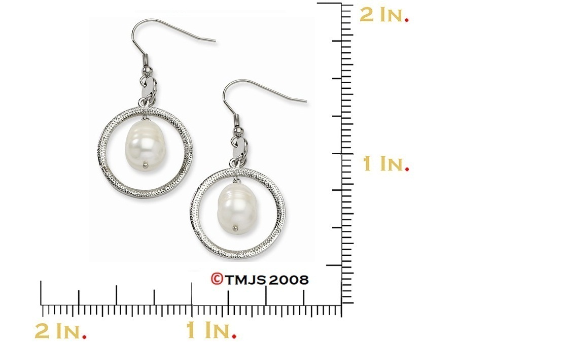 Stainless Steel Circle with FW Cultured Pearl Dangle Earrings