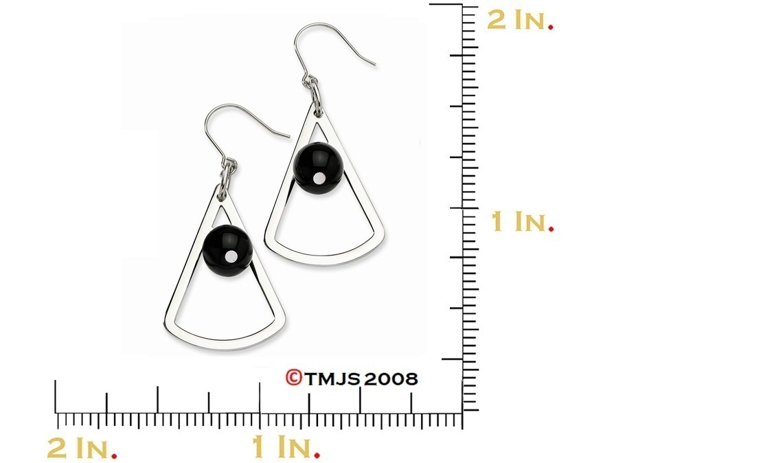 Stainless Steel Triangle and Onyx Dangle Shepherd Hook Earrings