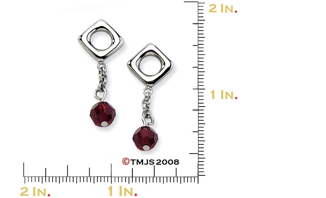 Stainless Steel Garnet Swarovski Elements Post Dangle Earrings