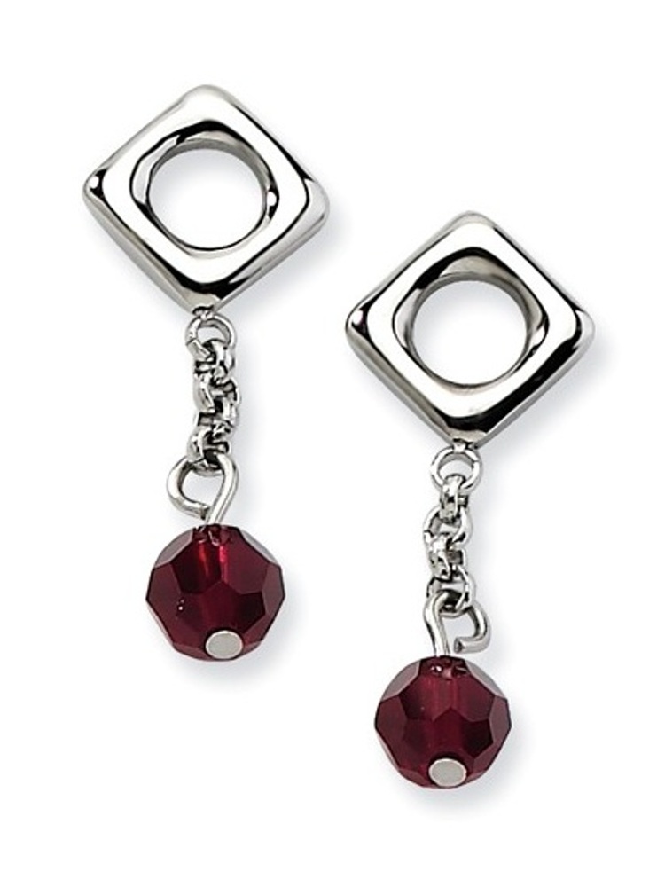 Stainless Steel Garnet Swarovski Elements Post Dangle Earrings