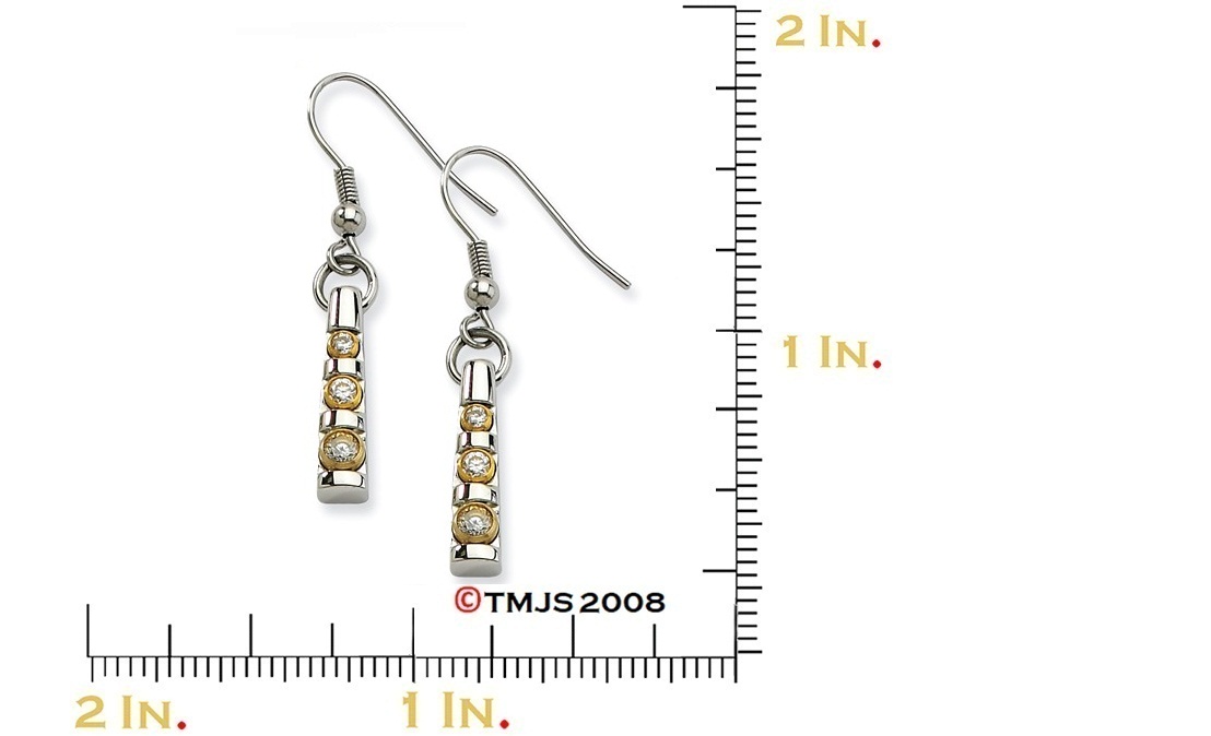 Yellow IP Stainless Steel CZ Bar Dangle Earrings