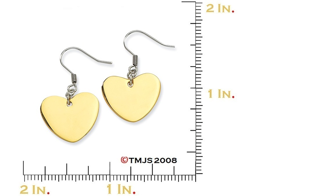 Yellow IP Stainless Steel Heart Dangle Earrings