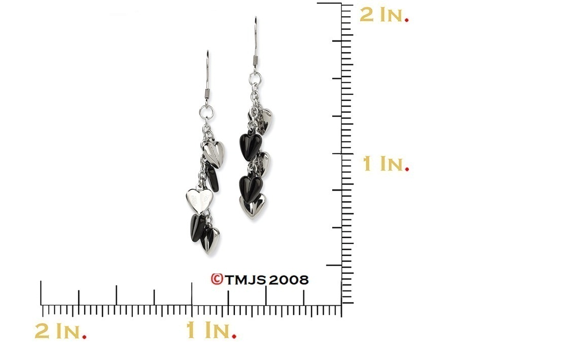 Black IP Stainless Steel Heart Dangle Earrings