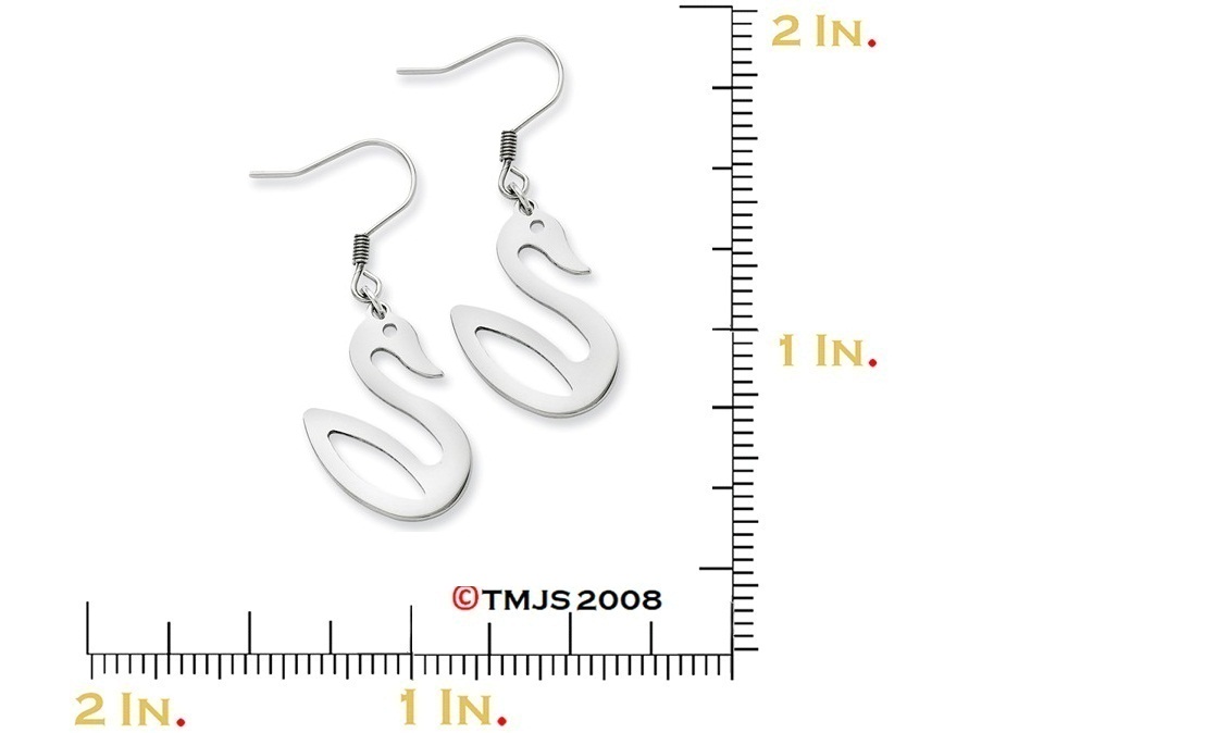  Polished Stainless Steel Swan Dangle Earrings