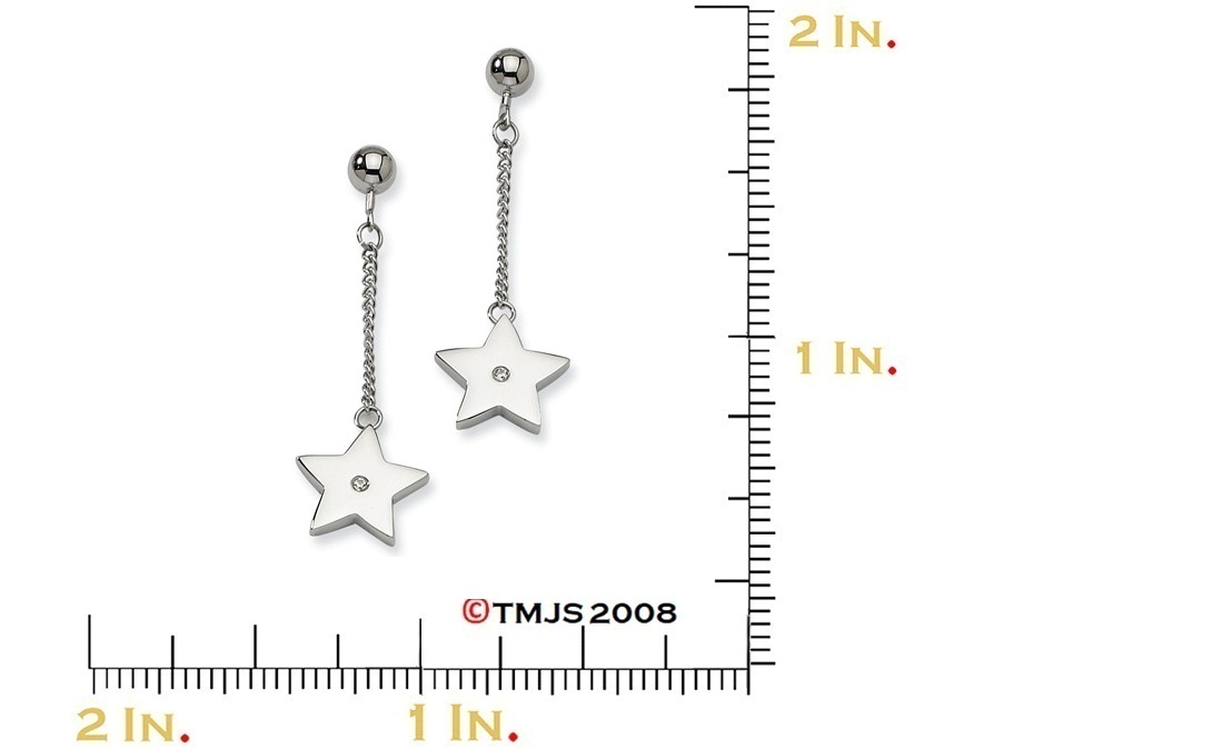 Stainless Steel Stars with CZ Post Dangle Earrings