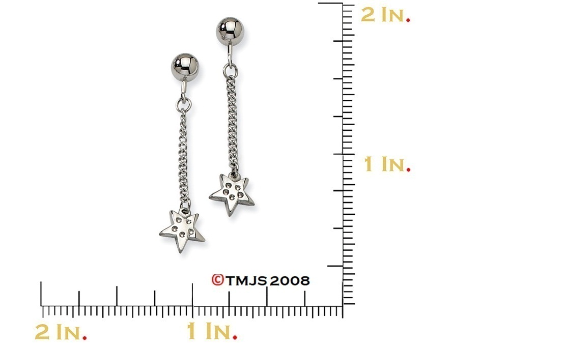 Stainless Steel  Stars with CZ Post Dangle Earrings
