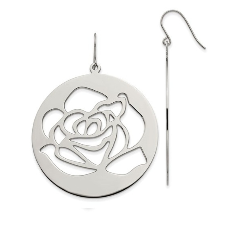 Stainless Steel Rose Cut-out Dangle Earrings