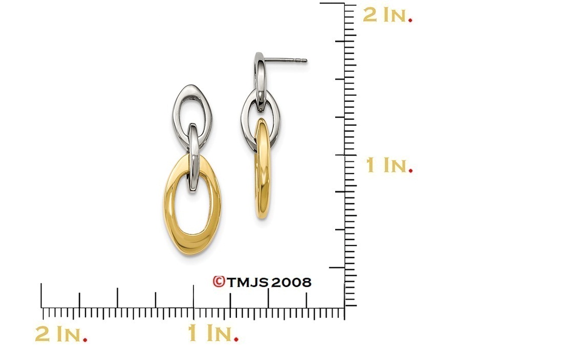 Yellow IP Stainless Steel Oval Post Dangle Earrings