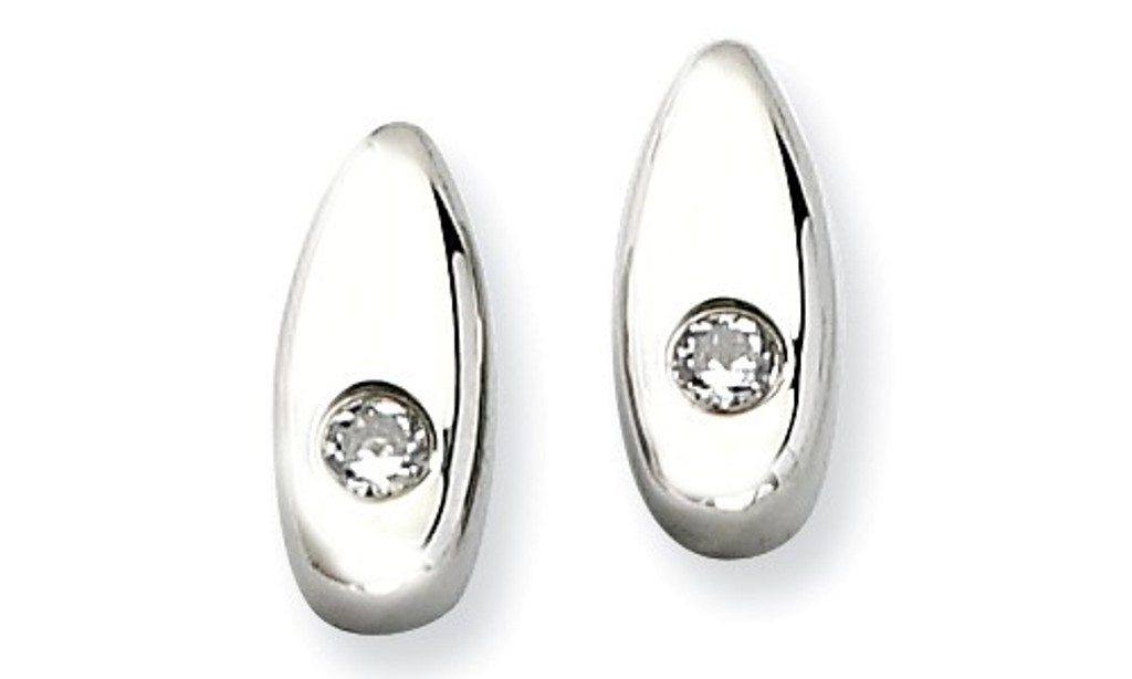 Polished Stainless Steel CZ Post Earrings