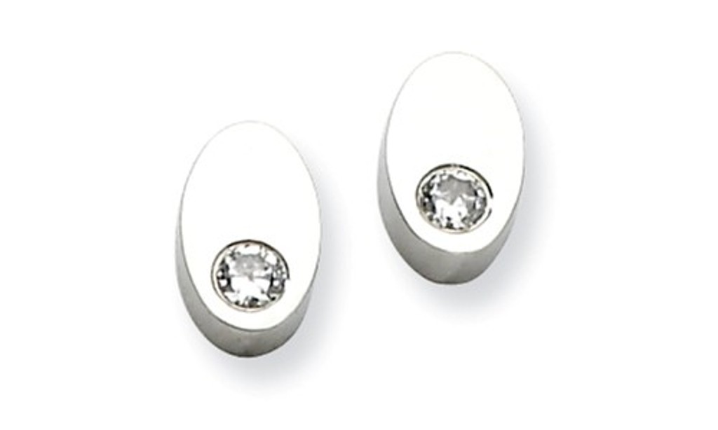 Polished Stainless Steel CZ Oval Post Earrings