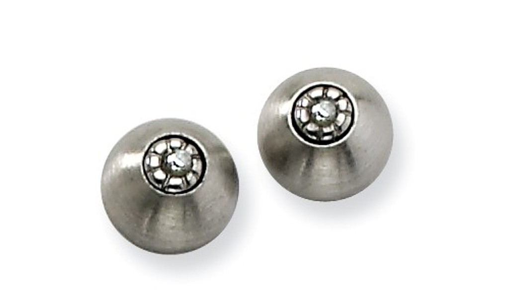  Brushed Stainless Steel CZ Post Earrings