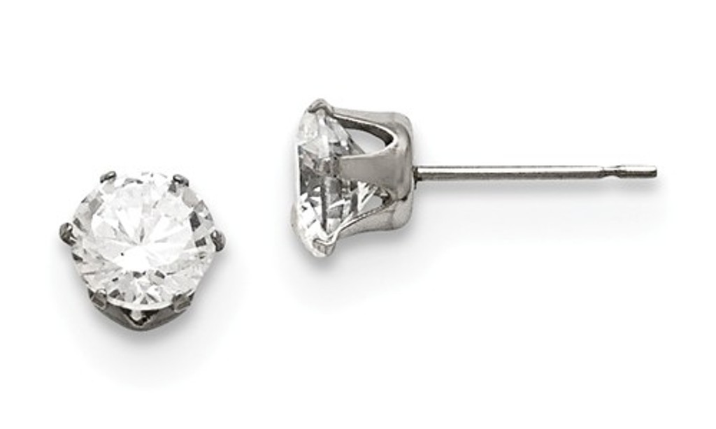 Stainless Steel Round CZ Stud Post Earrings