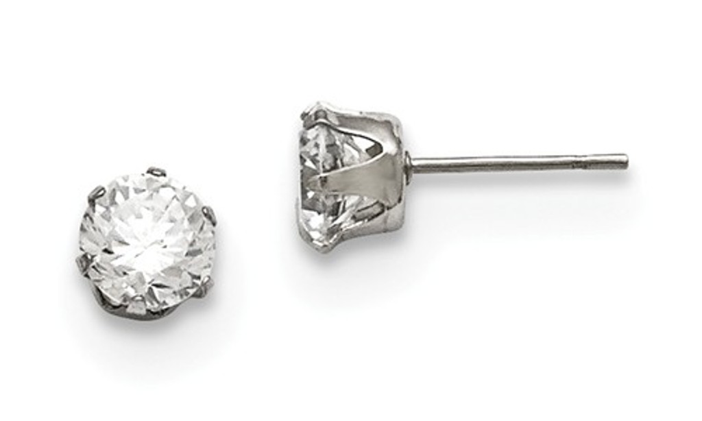 Stainless Steel Round CZ Stud Post Earrings