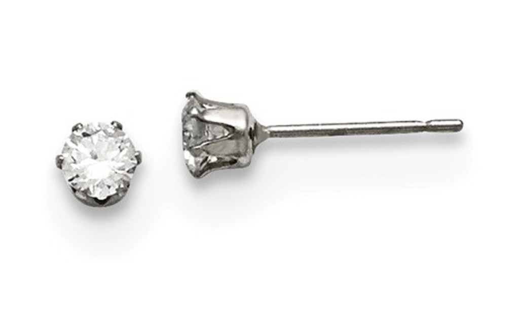 Polished Stainless Steel Round CZ Stud Post Earrings