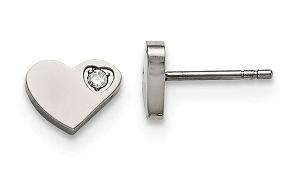 Stainless Steel CZ Heart Post Earrings