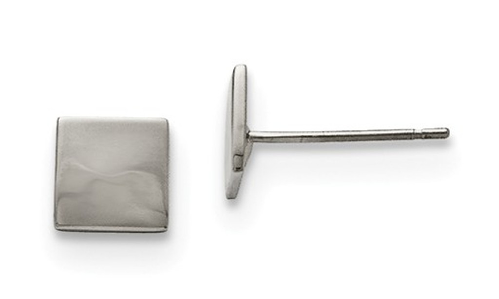 Polished Stainless Steel Square Post Earrings