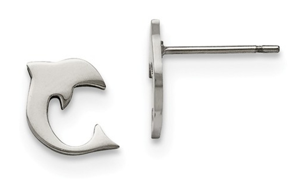Polished Stainless Steel Dolphin Post Earrings