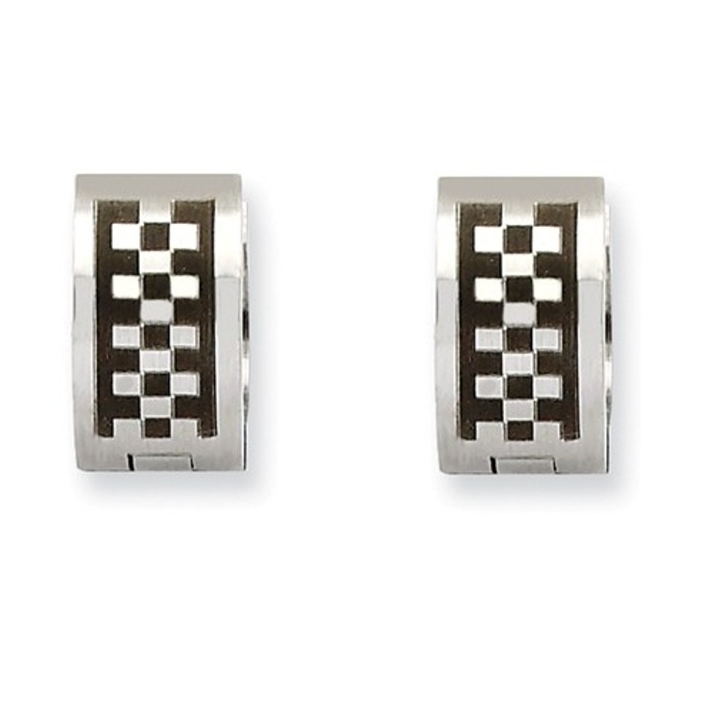 Stainless Steel Checkerboard Pattern Hinged Hoop Earrings