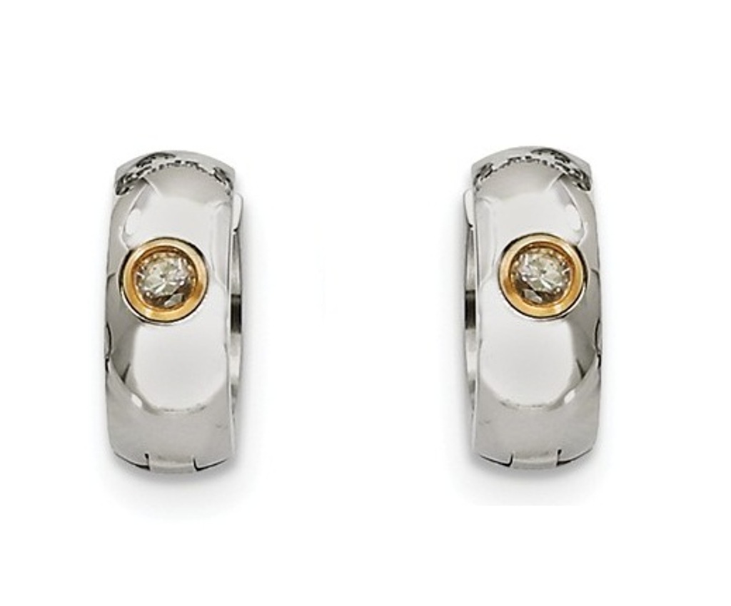 Yellow IP Stainless Steel CZ Hinged Hoop Earrings