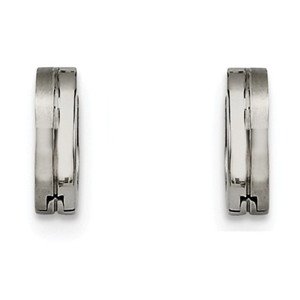 Brushed and Polished Stainless Steel Hinged Hoop Earrings