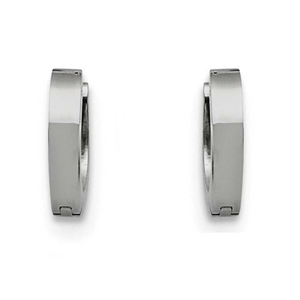 Brushed and Polished Stainless Steel Hinged Hoop Earrings