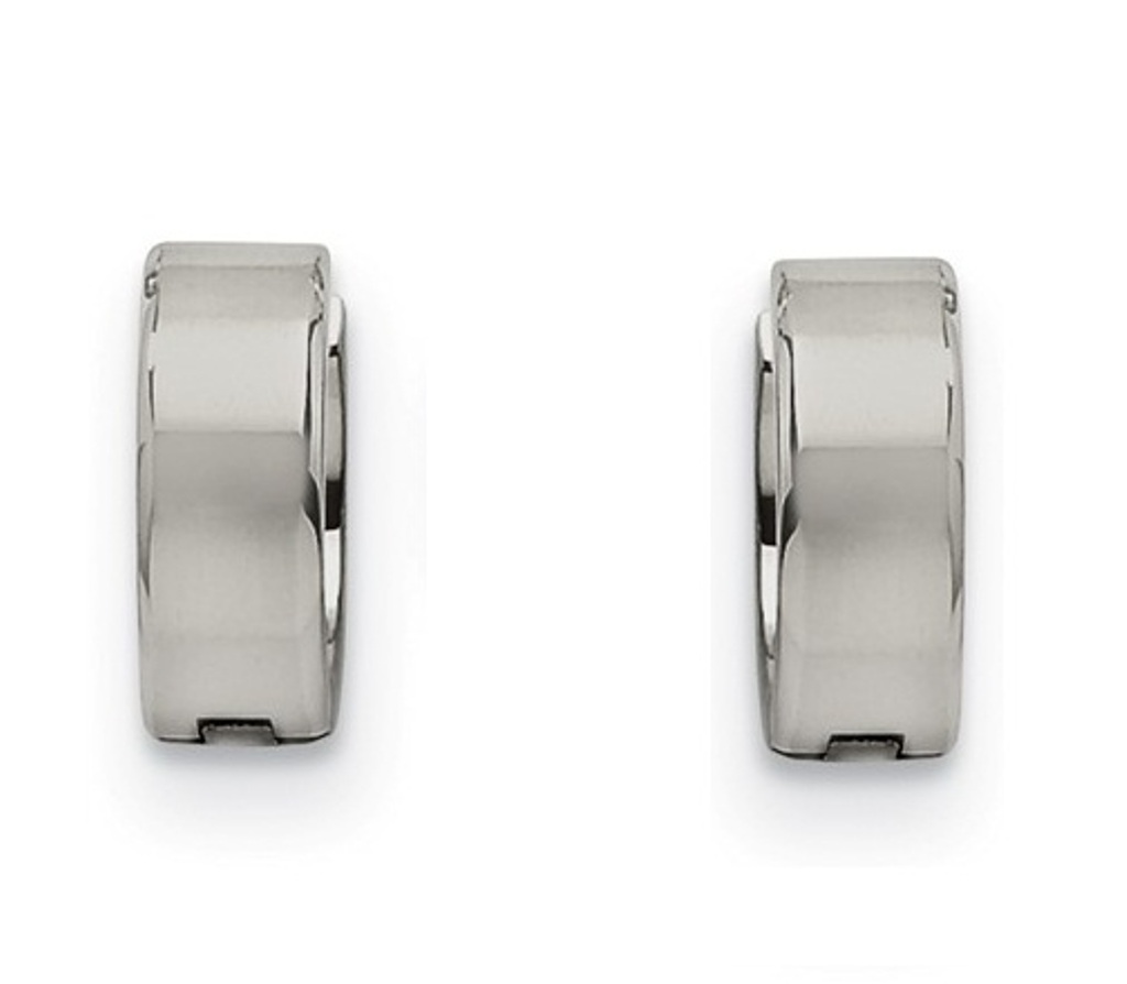 Brushed and Polished Stainless Steel Round Hinged Hoop Earrings