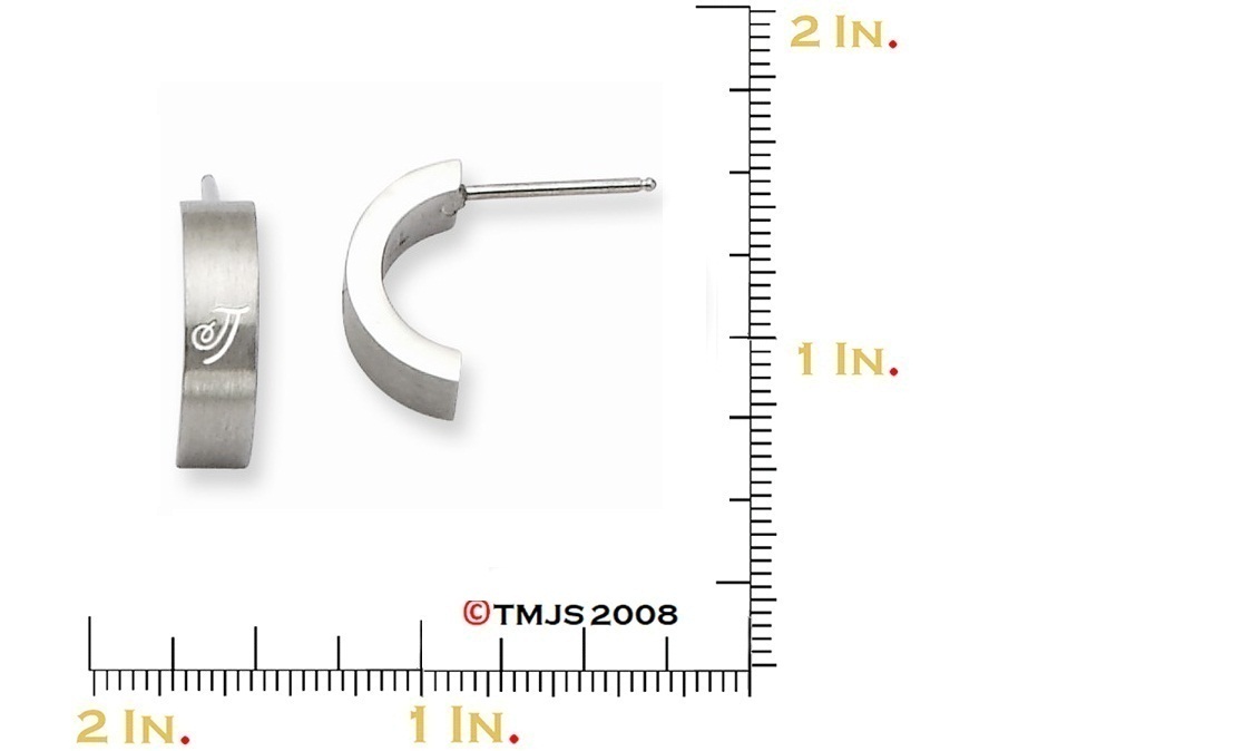 Stainless Steel Laser Design Half Hoop Post Earrings