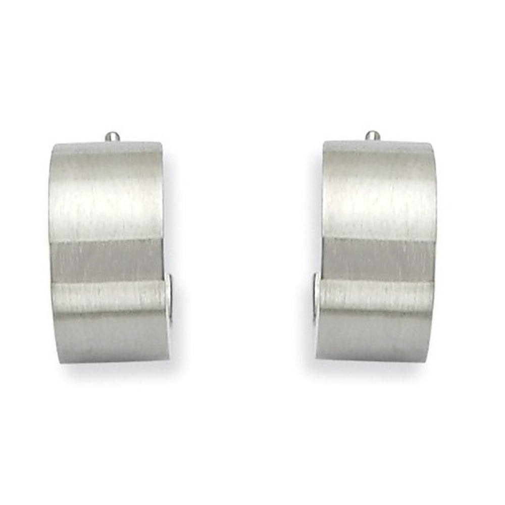 Brushed and Polished Stainless Steel Post Hoop Earrings