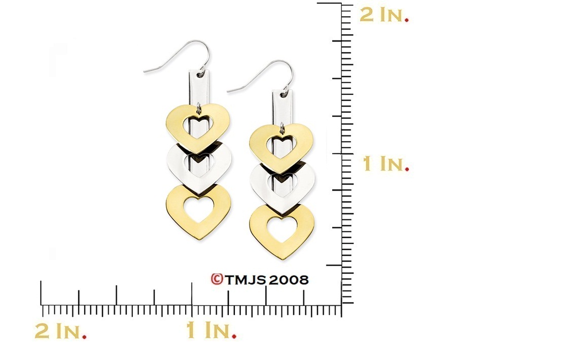 Yellow IP-Plated Stainless Steel Hearts Dangle Earrings 