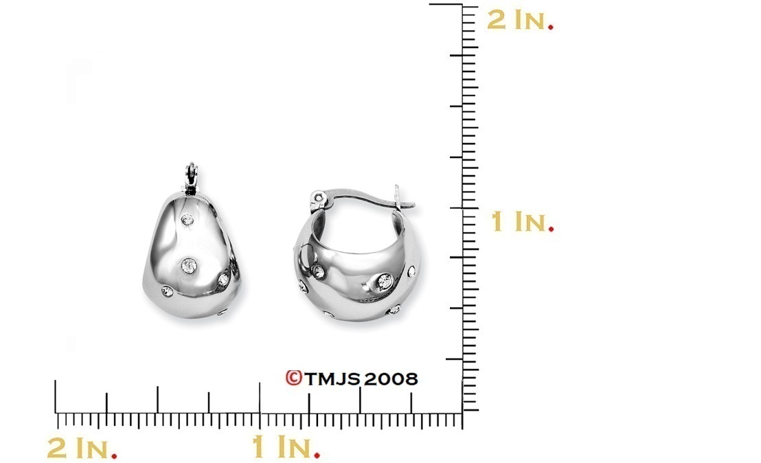 Polished Stainless Steel and CZ Hoop Earrings