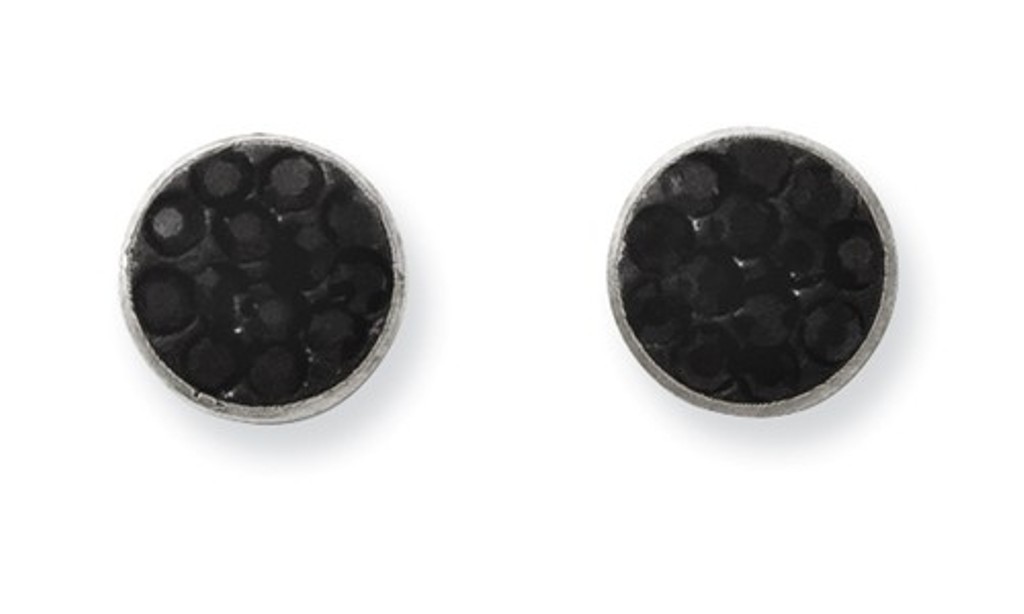 Polished Stainless Steel Black Crystal Post Earrings
