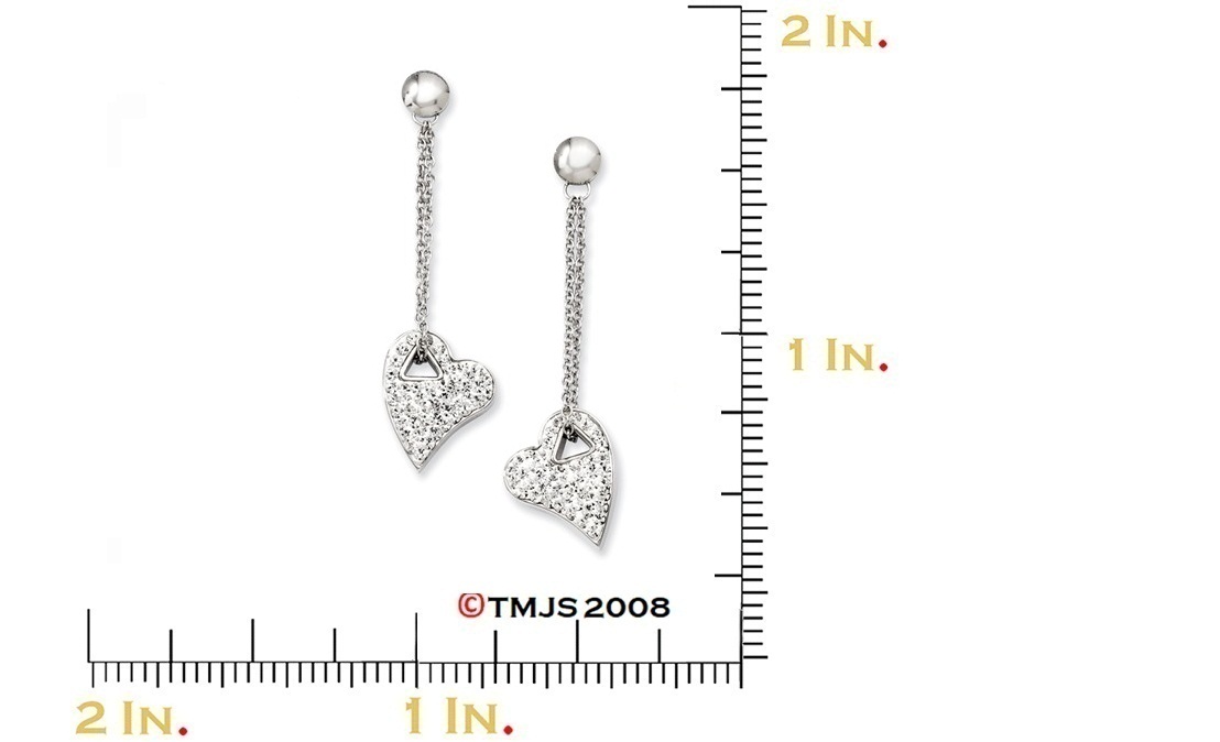 Stainless Steel Clear Crystal Heart Post Dangle Earrings 