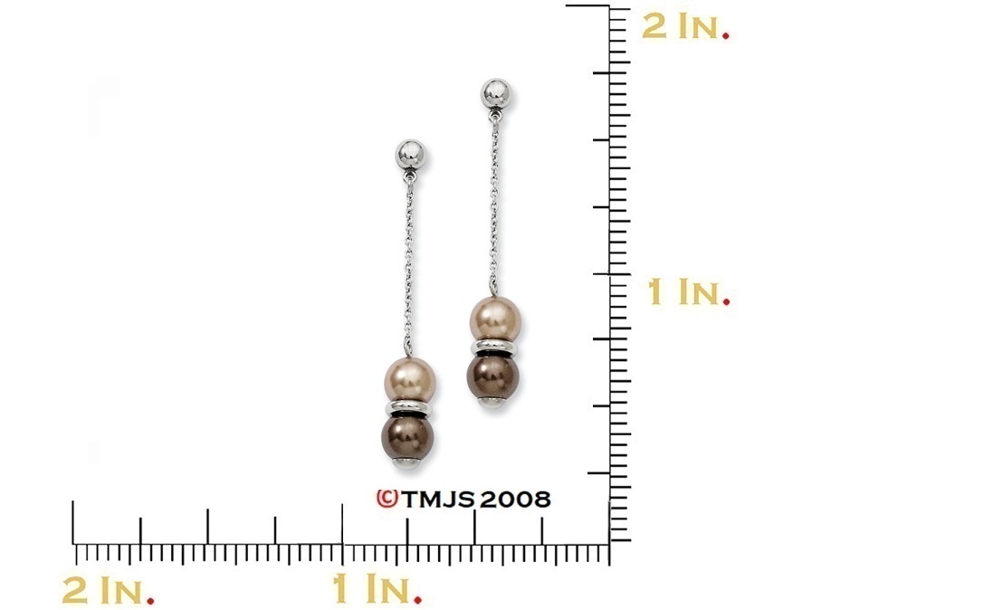 Stainless Steel Brown and Champagne Simulated Pearl Post Earrings