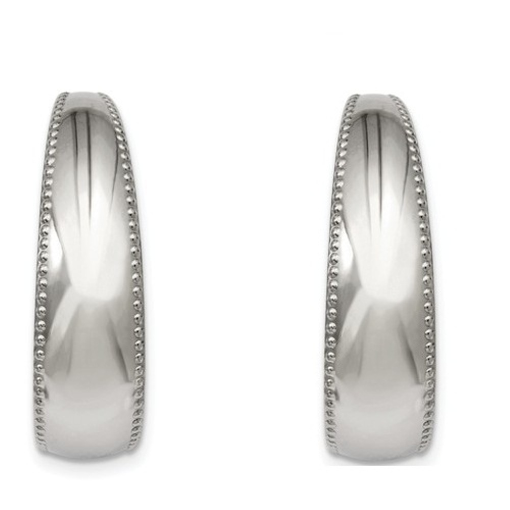 Stainless Steel Textured Edge 40mm Oval Hoop Earrings