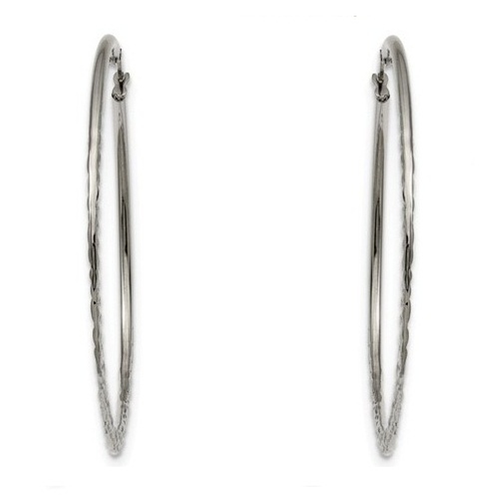Polished Stainless Steel Textured Hoop Earrings