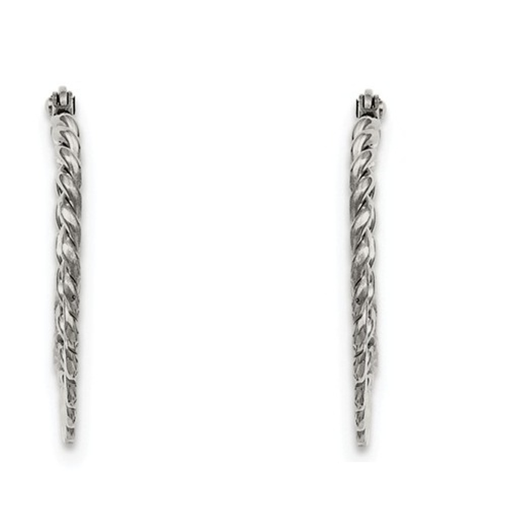 Polished Stainless Steel Textured Hoop Earrings 