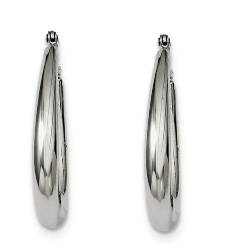 Polished Stainless Steel Teardrop Hollow Hoop Earrings