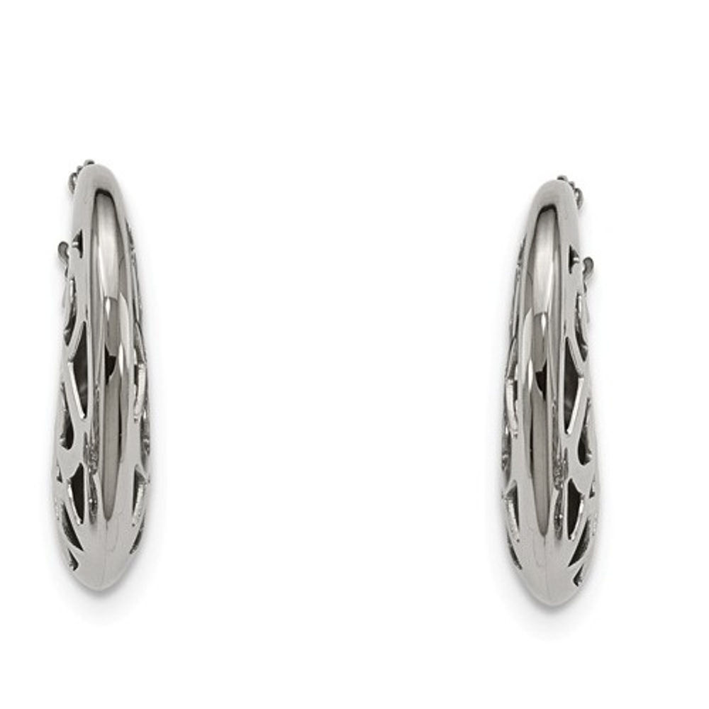 Polished Stainless Steel 30mm Fancy Cut-out Hoop Earrings