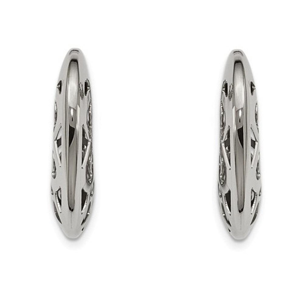 Stainless Steel Fancy Cutout Hoop Earrings