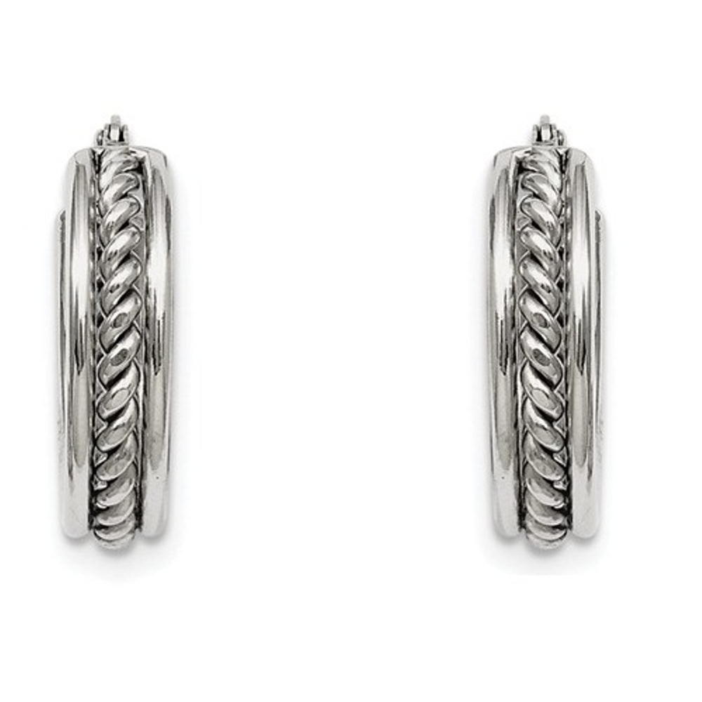 Stainless Steel Twisted Middle Hoop Earrings