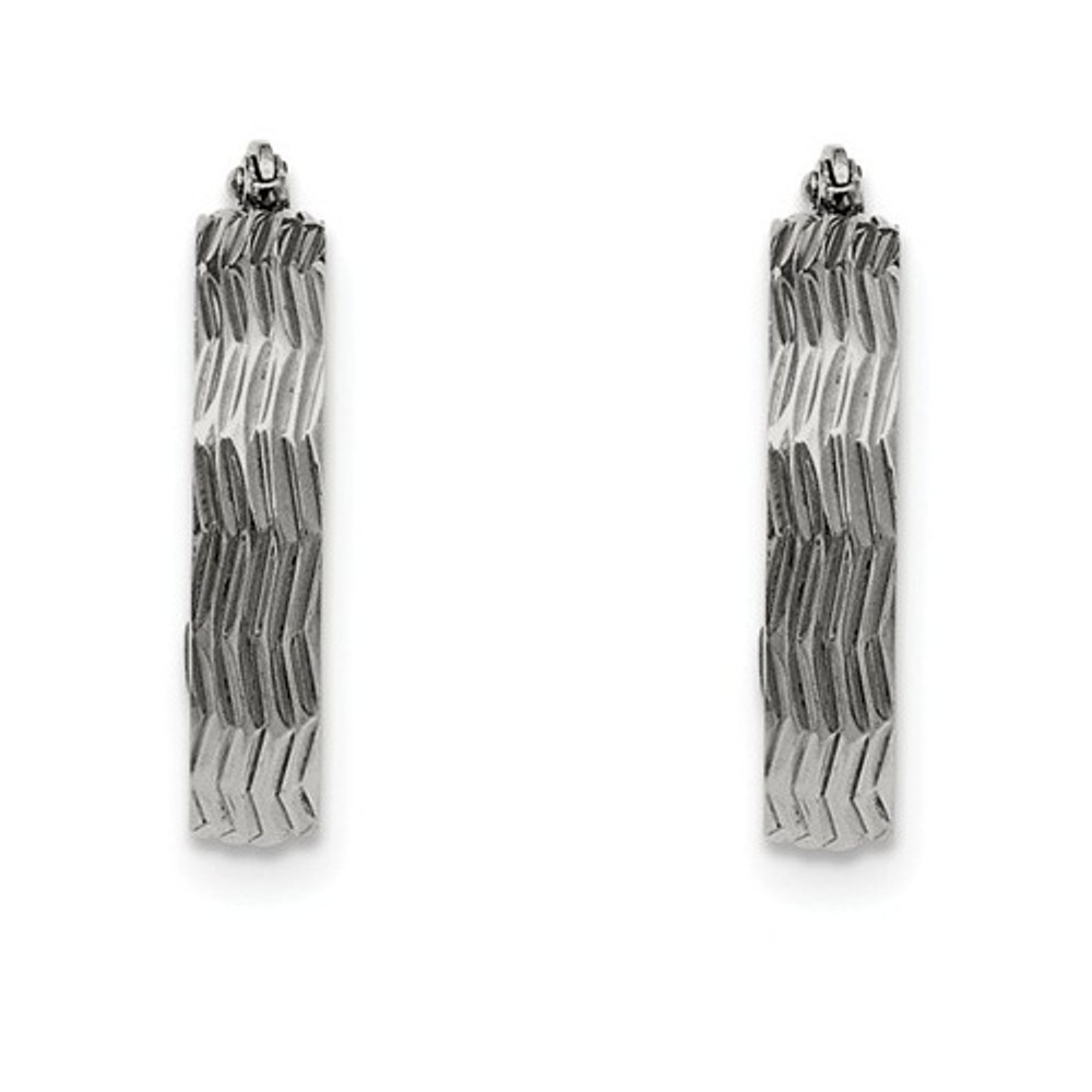 Polished Stainless Steel Textured Hoop Earrings
