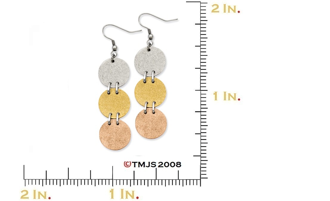 Tri-Color IP-Plated Stainless Steel Discs Dangle Earrings
