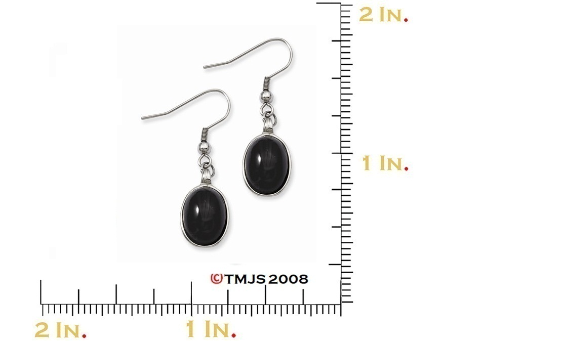 Polished Stainless Steel Black Agate Dangle Earrings